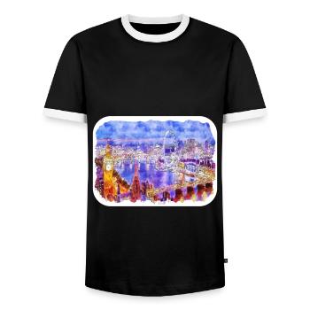Londres UK Aquarelle Esquisse Dessinée à la Main Peinture - T-shirt contrasté Homme - noir/blanc - Devant - AI Model Female 172 light (172cm) & AI Model Male 178 light (178cm)