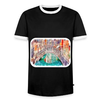 Italy Watercolor Sketch Hand Drawn Illustration - Men's Ringer Shirt - black/white - Front - AI Model Female 172 light (172cm) & AI Model Male 178 light (178cm)