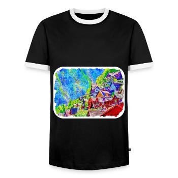 Autriche Aquarelle Esquisse Dessinée à la main Illustration - T-shirt contrasté Homme - noir/blanc - Devant - AI Model Female 172 light (172cm) & AI Model Male 178 light (178cm)