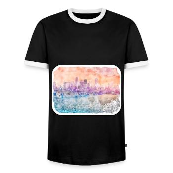 USA Aquarellskizze Handgezeichnete Illustration - Männer Kontrast-T-Shirt - Schwarz/Weiß - Vorne - AI Model Female 172 light (172cm) & AI Model Male 178 light (178cm)