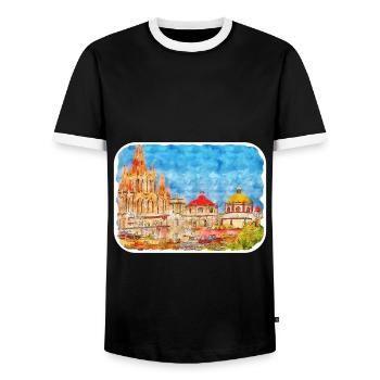 San Miguel De Allende Mexique Aquarelle Esquisse Dra - T-shirt contrasté Homme - noir/blanc - Devant - AI Model Female 172 light (172cm) & AI Model Male 178 light (178cm)