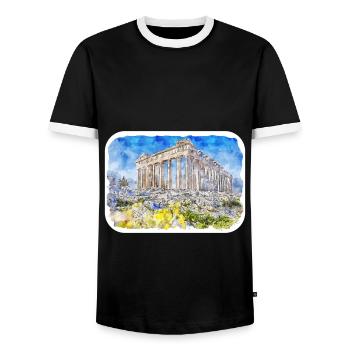 Athènes Grèce Aquarelle Esquisse Dessinée Peinture - T-shirt contrasté Homme - noir/blanc - Devant - AI Model Female 172 light (172cm) & AI Model Male 178 light (178cm)