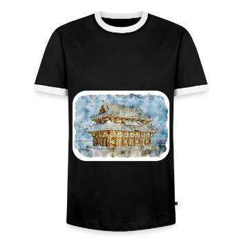 Japan Aquarellskizze Handgezeichnete Illustration - Männer Kontrast-T-Shirt - Schwarz/Weiß - Vorne - AI Model Female 172 light (172cm) & AI Model Male 178 light (178cm)