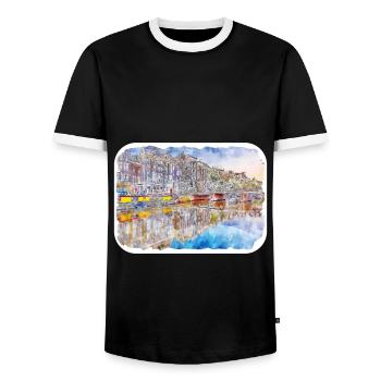Amsterdam Pays-Bas Aquarelle Sketch Draw Drawi - T-shirt contrasté Homme - noir/blanc - Devant - AI Model Female 172 light (172cm) & AI Model Male 178 light (178cm)