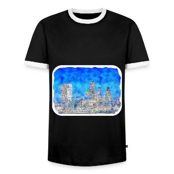 England UK Watercolor Sketch Drawn Illustration - Men's Ringer Shirt - black/white - Front - AI Model Female 172 light (172cm) & AI Model Male 178 light (178cm)