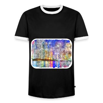 Dubai Uae Watercolor Sketch Hand Drawn Painting - Men's Ringer Shirt - black/white - Front - AI Model Female 172 light (172cm) & AI Model Male 178 light (178cm)