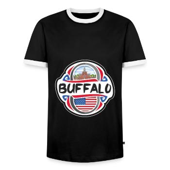 Buffalo USA Drapeau des États-Unis Souvenir de voyage Bad - T-shirt contrasté Homme - noir/blanc - Devant - AI Model Female 172 light (172cm) & AI Model Male 178 light (178cm)