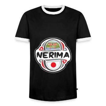 Nerima Japon Drapeau Badge Souvenir de Voyage Timbre - T-shirt contrasté Homme - noir/blanc - Devant - AI Model Female 172 light (172cm) & AI Model Male 178 light (178cm)