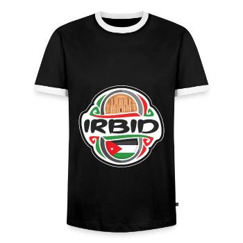 Irbid Jordan Flag Badge Travel Souvenir Stamp - Men's Ringer Shirt - black/white - Front - AI Model Female 172 light (172cm) & AI Model Male 178 light (178cm)