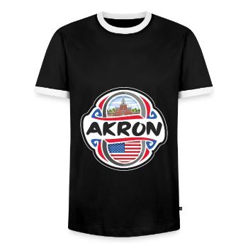 Akron USA United States Flag Travel Souvenir Badge - Men's Ringer Shirt - black/white - Front - AI Model Female 172 light (172cm) & AI Model Male 178 light (178cm)