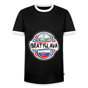 Bratislava Slovakia Flag Travel Souvenir Badge Sta - Men's Ringer Shirt - black/white - Front - AI Model Female 172 light (172cm) & AI Model Male 178 light (178cm)