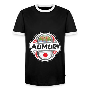Aomori Japon Drapeau Badge Souvenir de Voyage Timbre - T-shirt contrasté Homme - noir/blanc - Devant - AI Model Female 172 light (172cm) & AI Model Male 178 light (178cm)