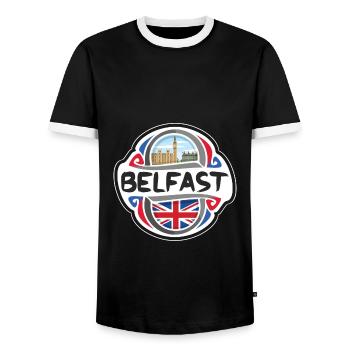 Belfast UK Vereinigtes Königreich Flagge Reise Souvenir Bad - Männer Kontrast-T-Shirt - Schwarz/Weiß - Vorne - AI Model Female 172 light (172cm) & AI Model Male 178 light (178cm)