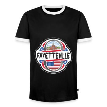 Fayetteville USA United States Flag Travel Souveni - Men's Ringer Shirt - black/white - Front - AI Model Female 172 light (172cm) & AI Model Male 178 light (178cm)
