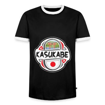 Kasukabe Japon drapeau insigne voyage souvenir timbre - T-shirt contrasté Homme - noir/blanc - Devant - AI Model Female 172 light (172cm) & AI Model Male 178 light (178cm)