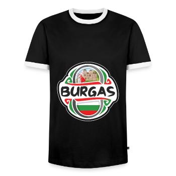 Burgas Bulgaria Flag Badge Travel Souvenir Stamp - Men's Ringer Shirt - black/white - Front - AI Model Female 172 light (172cm) & AI Model Male 178 light (178cm)