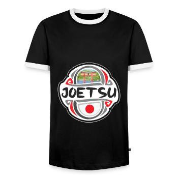 Joetsu Japon Drapeau Badge Voyage Souvenir Timbre - T-shirt contrasté Homme - noir/blanc - Devant - AI Model Female 172 light (172cm) & AI Model Male 178 light (178cm)