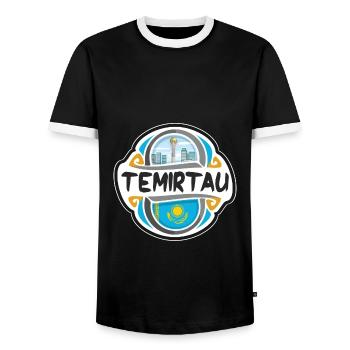 Temirtau Kazakhstan Flag Travel Souvenir Badge Sta - Men's Ringer Shirt - black/white - Front - AI Model Female 172 light (172cm) & AI Model Male 178 light (178cm)