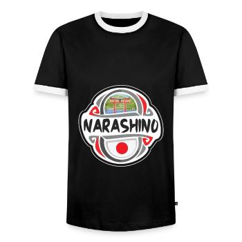 Narashino Japon Drapeau Badge Souvenir de Voyage Timbre - T-shirt contrasté Homme - noir/blanc - Devant - AI Model Female 172 light (172cm) & AI Model Male 178 light (178cm)