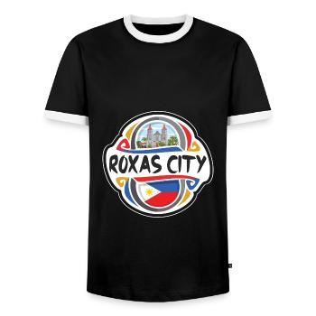 Roxas City Philippines Flag Travel Souvenir Badge - Men's Ringer Shirt - black/white - Front - AI Model Female 172 light (172cm) & AI Model Male 178 light (178cm)