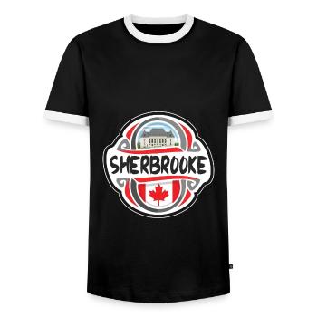 Sherbrooke Kanada Flagge Abzeichen Reise Souvenir Briefmarke - Männer Kontrast-T-Shirt - Schwarz/Weiß - Vorne - AI Model Female 172 light (172cm) & AI Model Male 178 light (178cm)