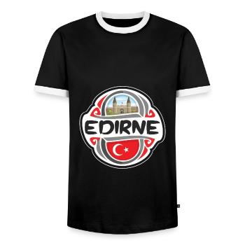 Edirne Turkey Flag Badge Travel Souvenir Stamp - Men's Ringer Shirt - black/white - Front - AI Model Female 172 light (172cm) & AI Model Male 178 light (178cm)