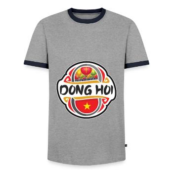 Dong Hoi Vietnam Flag Badge Travel Souvenir Stamp - Men's Ringer Shirt - grey/navy  - Front - AI Model Female 172 light (172cm) & AI Model Male 178 light (178cm)