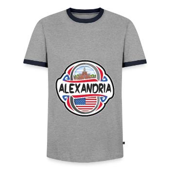 Alexandria USA Flagge Reisesouvenir - Männer Kontrast-T-Shirt - Grau/Navy  - Vorne - AI Model Female 172 light (172cm) & AI Model Male 178 light (178cm)
