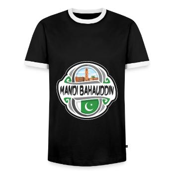 Mandi Bahauddin Pakistan Flag Travel Souvenir Badg - Men's Ringer Shirt - black/white - Front - AI Model Female 172 light (172cm) & AI Model Male 178 light (178cm)