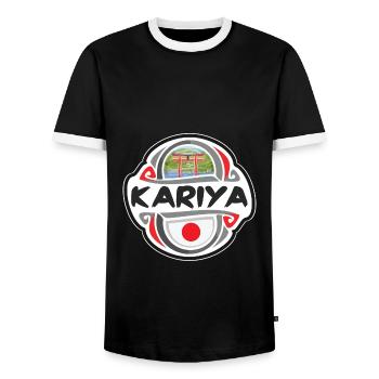 Kariya Japon Drapeau Badge Souvenir de Voyage Timbre - T-shirt contrasté Homme - noir/blanc - Devant - AI Model Female 172 light (172cm) & AI Model Male 178 light (178cm)