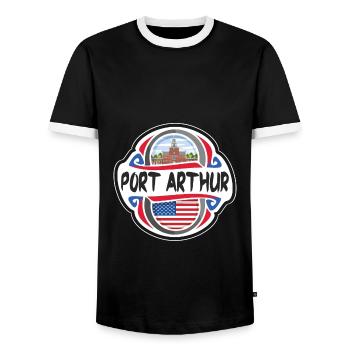 Port Arthur USA Drapeau des États-Unis Souvenir de voyage - T-shirt contrasté Homme - noir/blanc - Devant - AI Model Female 172 light (172cm) & AI Model Male 178 light (178cm)