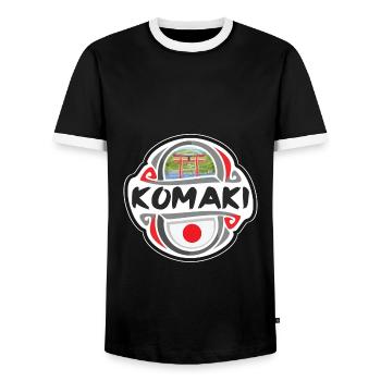 Komaki Japon Drapeau Badge Souvenir de Voyage Timbre - T-shirt contrasté Homme - noir/blanc - Devant - AI Model Female 172 light (172cm) & AI Model Male 178 light (178cm)
