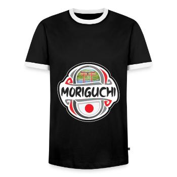 Moriguchi Japon Drapeau Badge Souvenir de Voyage Timbre - T-shirt contrasté Homme - noir/blanc - Devant - AI Model Female 172 light (172cm) & AI Model Male 178 light (178cm)
