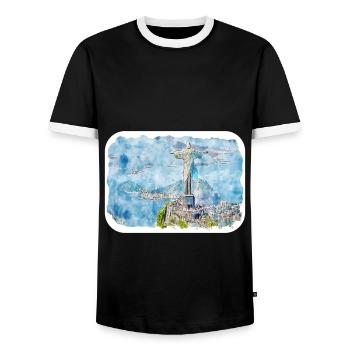 Rio De Janeiro Brasilien Aquarell Skizze Zeichnung - Männer Kontrast-T-Shirt - Schwarz/Weiß - Vorne - AI Model Female 172 light (172cm) & AI Model Male 178 light (178cm)