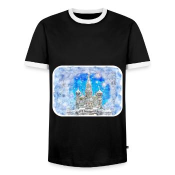 Russie Croquis à l’aquarelle Illustration dessinée à la main - T-shirt contrasté Homme - noir/blanc - Devant - AI Model Female 172 light (172cm) & AI Model Male 178 light (178cm)