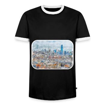 Barcelona Spanien Aquarellskizze Gezeichnete Zeichnung - Männer Kontrast-T-Shirt - Schwarz/Weiß - Vorne - AI Model Female 172 light (172cm) & AI Model Male 178 light (178cm)