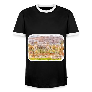 India Landmark Watercolor Sketch Paint Illustratio - Men's Ringer Shirt - black/white - Front - AI Model Female 172 light (172cm) & AI Model Male 178 light (178cm)