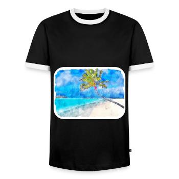 Maldives Watercolor Sketch Hand Drawn Illustration - Men's Ringer Shirt - black/white - Front - AI Model Female 172 light (172cm) & AI Model Male 178 light (178cm)