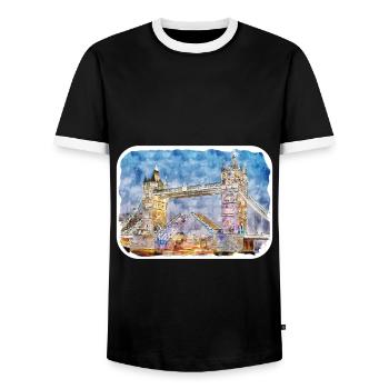 Uk Landmark Watercolor Sketch Painting Illustratio - Men's Ringer Shirt - black/white - Front - AI Model Female 172 light (172cm) & AI Model Male 178 light (178cm)