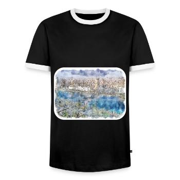 Le Caire Egypte Aquarelle Esquisse Dessinée Illustration - T-shirt contrasté Homme - noir/blanc - Devant - AI Model Female 172 light (172cm) & AI Model Male 178 light (178cm)