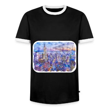 USA Aquarellskizze Handgezeichnete Illustration - Männer Kontrast-T-Shirt - Schwarz/Weiß - Vorne - AI Model Female 172 light (172cm) & AI Model Male 178 light (178cm)