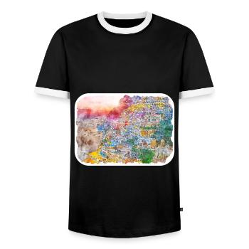 Positano Italy Watercolor Sketch Drawn Illustratio - Men's Ringer Shirt - black/white - Front - AI Model Female 172 light (172cm) & AI Model Male 178 light (178cm)