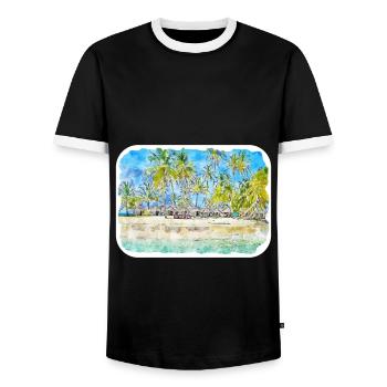 Maldives Watercolor Sketch Hand Drawn Illustration - Men's Ringer Shirt - black/white - Front - AI Model Female 172 light (172cm) & AI Model Male 178 light (178cm)