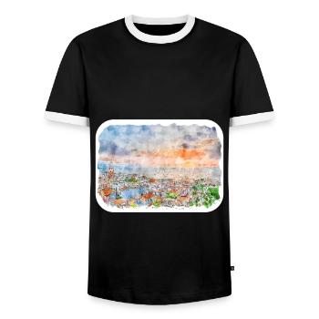 Mexique Aquarelle Esquisse Dessinée à la main Illustration - T-shirt contrasté Homme - noir/blanc - Devant - AI Model Female 172 light (172cm) & AI Model Male 178 light (178cm)