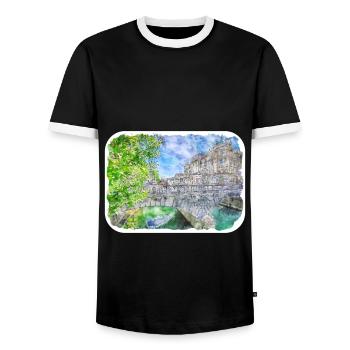 Slowenien Wahrzeichen Aquarell Skizze Illustration - Männer Kontrast-T-Shirt - Schwarz/Weiß - Vorne - AI Model Female 172 light (172cm) & AI Model Male 178 light (178cm)