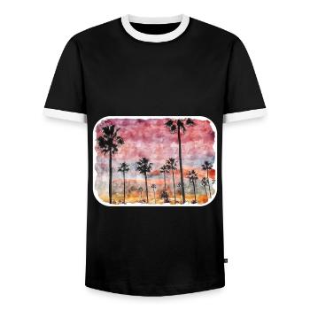 californie, usa, aquarelle, croquis, illustration - T-shirt contrasté Homme - noir/blanc - Devant - AI Model Female 172 light (172cm) & AI Model Male 178 light (178cm)