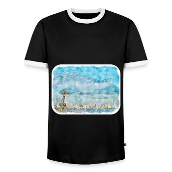 Kalifornien, USA, Aquarell, Skizze, Illustration - Männer Kontrast-T-Shirt - Schwarz/Weiß - Vorne - AI Model Female 172 light (172cm) & AI Model Male 178 light (178cm)