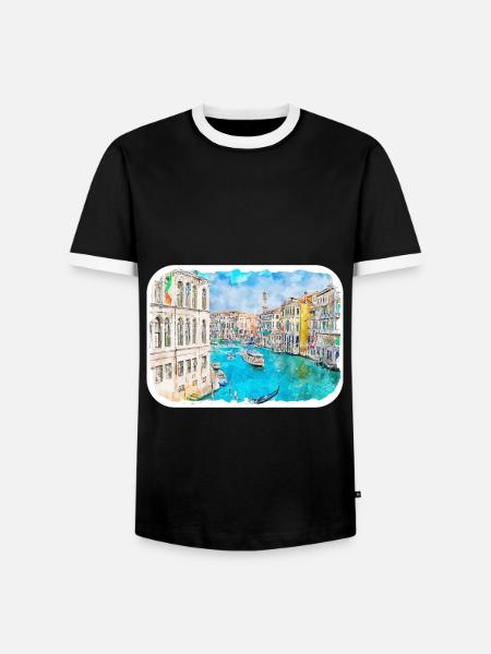 Venedig Italien Aquarellskizze - Männer Kontrast-T-Shirt - Schwarz/Weiß