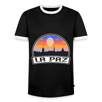 La Paz Bolivia Skyline Vintage Sunset Travel Souve - Men's Ringer Shirt - black/white - Front - AI Model Female 172 light (172cm) & AI Model Male 178 light (178cm)