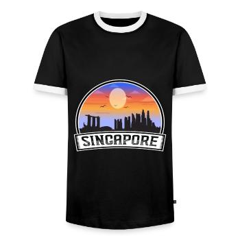 Singapour Singapour Skyline Vintage Sunset Travel - T-shirt contrasté Homme - noir/blanc - Devant - AI Model Female 172 light (172cm) & AI Model Male 178 light (178cm)